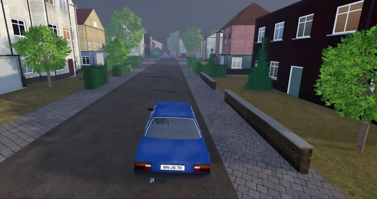 Unterwegs im Ford Taunus durch die Siedlung.